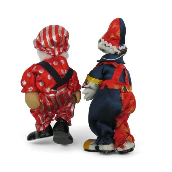 Ceramic CLOWN Figurines Set Of 2 Red and Blue China Vintage - Picture 3 of 11